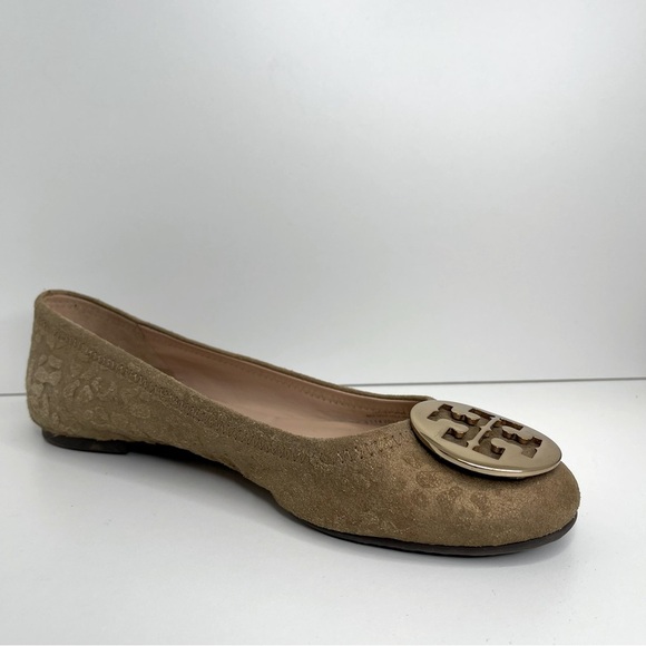Tory Burch REVA Ballet Powdered Animal Print Metal Logo Flats Size 8.5 school - Picture 6 of 15